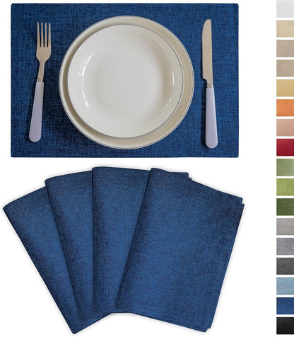 Demetex Cloth Table Placemats Heat Resistant Linen Place Mats Set of 4 Navy Blue Stains Resistant