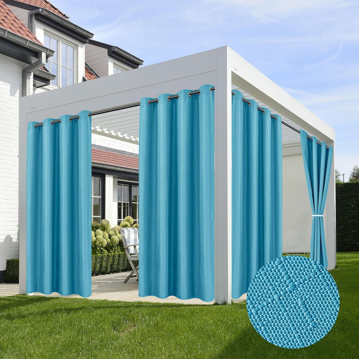 HolidayIdeas 4 Panels Linen Outdoor Curtains for Patio Waterproof-Teal Outside Curtains 54"x