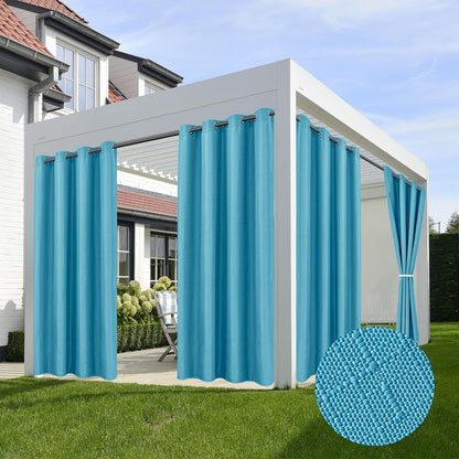 HolidayIdeas 4 Panels Linen Outdoor Curtains for Patio Waterproof-Teal Outside Curtains 54"x