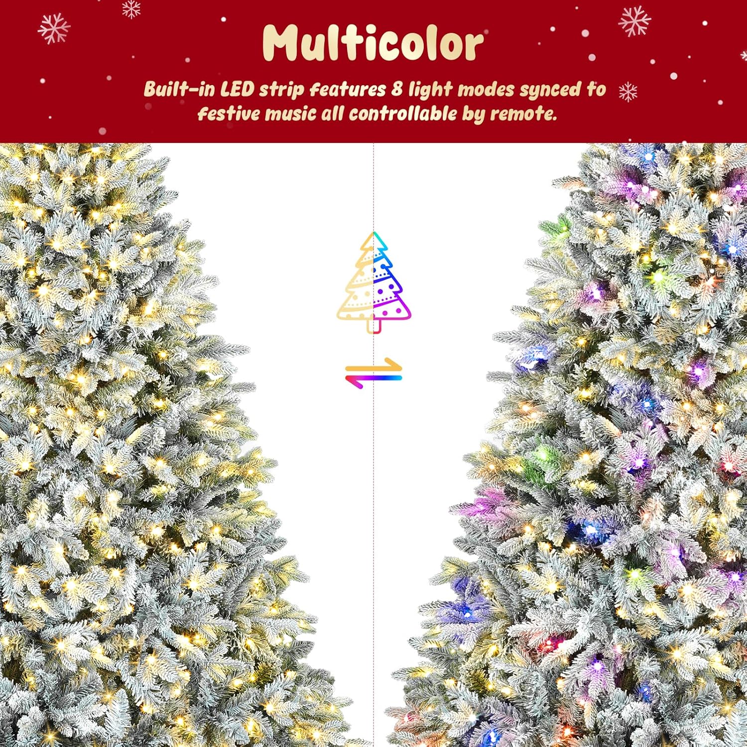 9FT Rotating Christmas Tree with Remote, Pre-Lit Artificial Green PE & PVC Xmas Tree, Multicolor