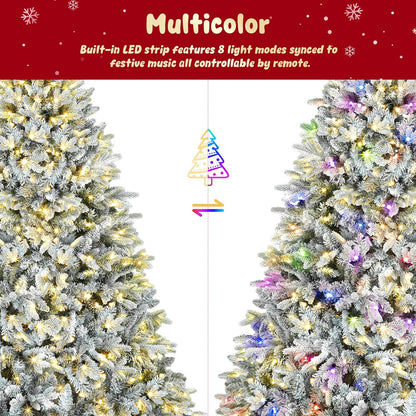 9FT Rotating Christmas Tree with Remote, Pre-Lit Artificial Green PE & PVC Xmas Tree, Multicolor