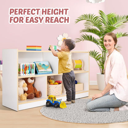 Toy Storage Organizer for Kids, 5-Compartment Wooden Storage Cabinet, Children Bookcase and