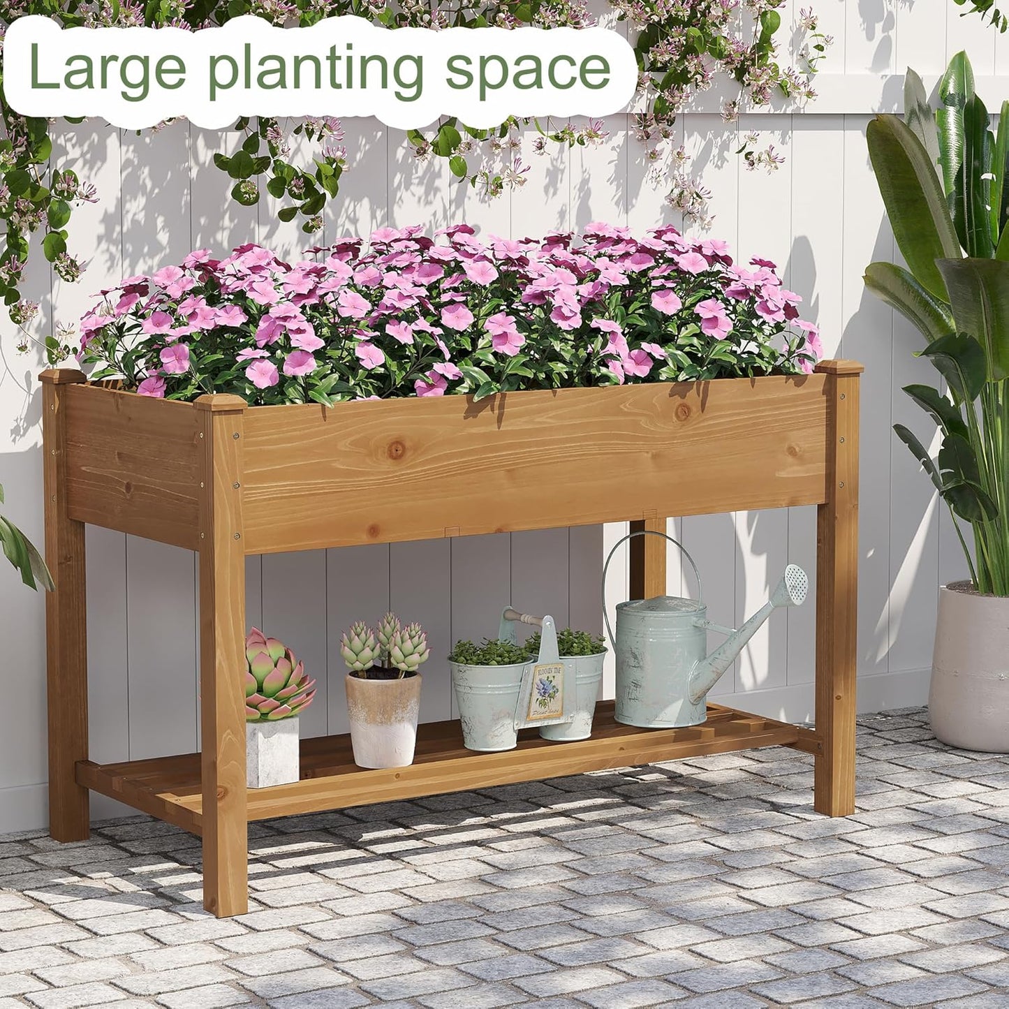 GHWIE Raised Garden Bed with Shelf,Elevated Wooden Planter Box with Legs,Garden Planter for