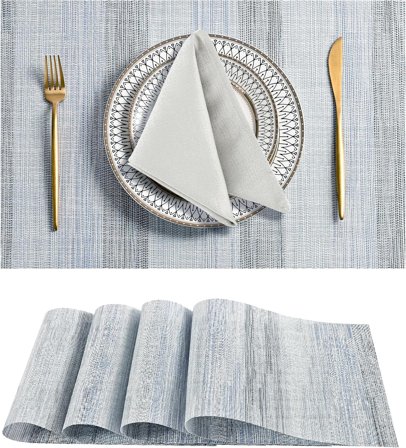 Leetaltree LightSteel Blue Placemats Set of 4 - Heat Resistant Non-Slip Place mats for Dining
