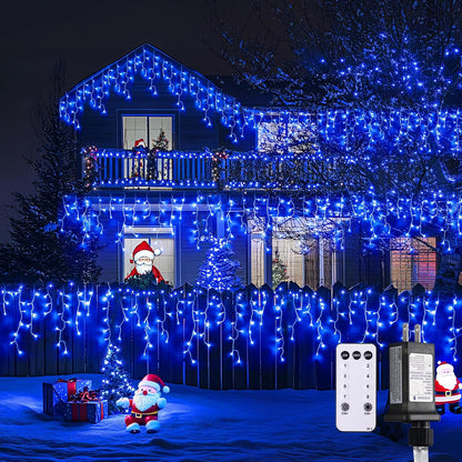 JMEXSUSS 400 LED Blue Icicle Lights for Outdise, 38.8 FT Christmas Icicle Lights Indoor Outdoor
