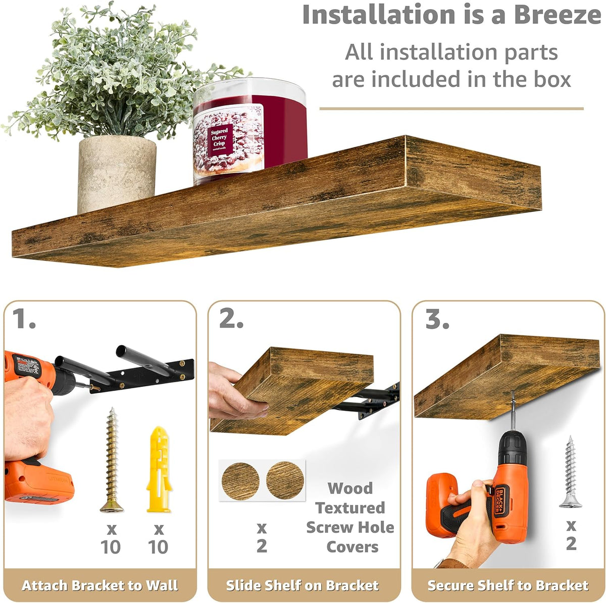 Sorbus Floating Shelves for Wall, Bathroom Shelves Wall Mounted for Kitchen, Bedroom, Bathroom