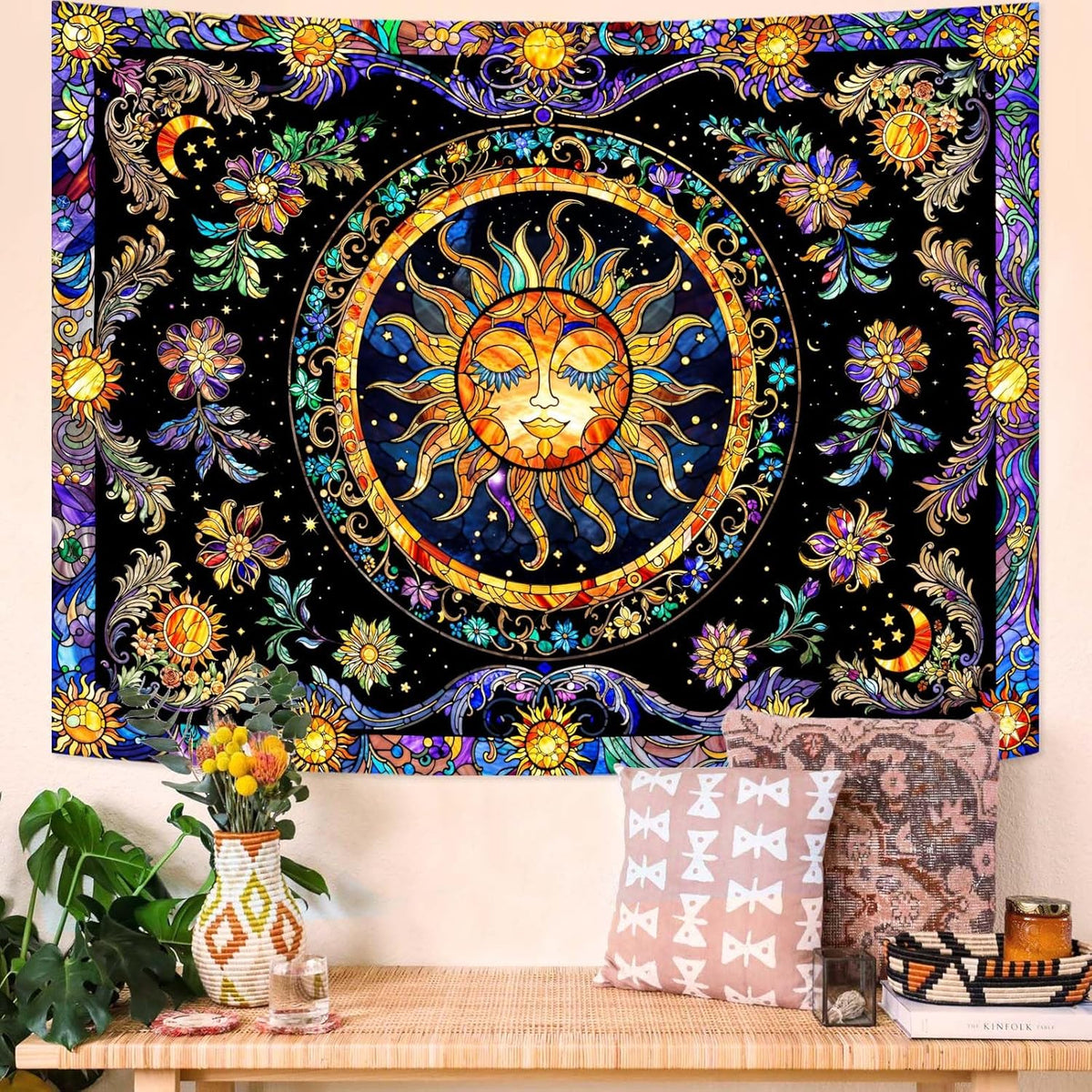 Lunerfex Sun Tapestry Stained Glass Tapestry Wall Decor Tapestries for Bedroom Boho Tapestries Wall