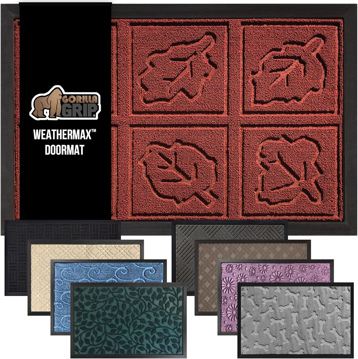 GORILLA GRIP 100% Waterproof All-Season WeatherMax Doormat, US Designed Natural Rubber, Stain and