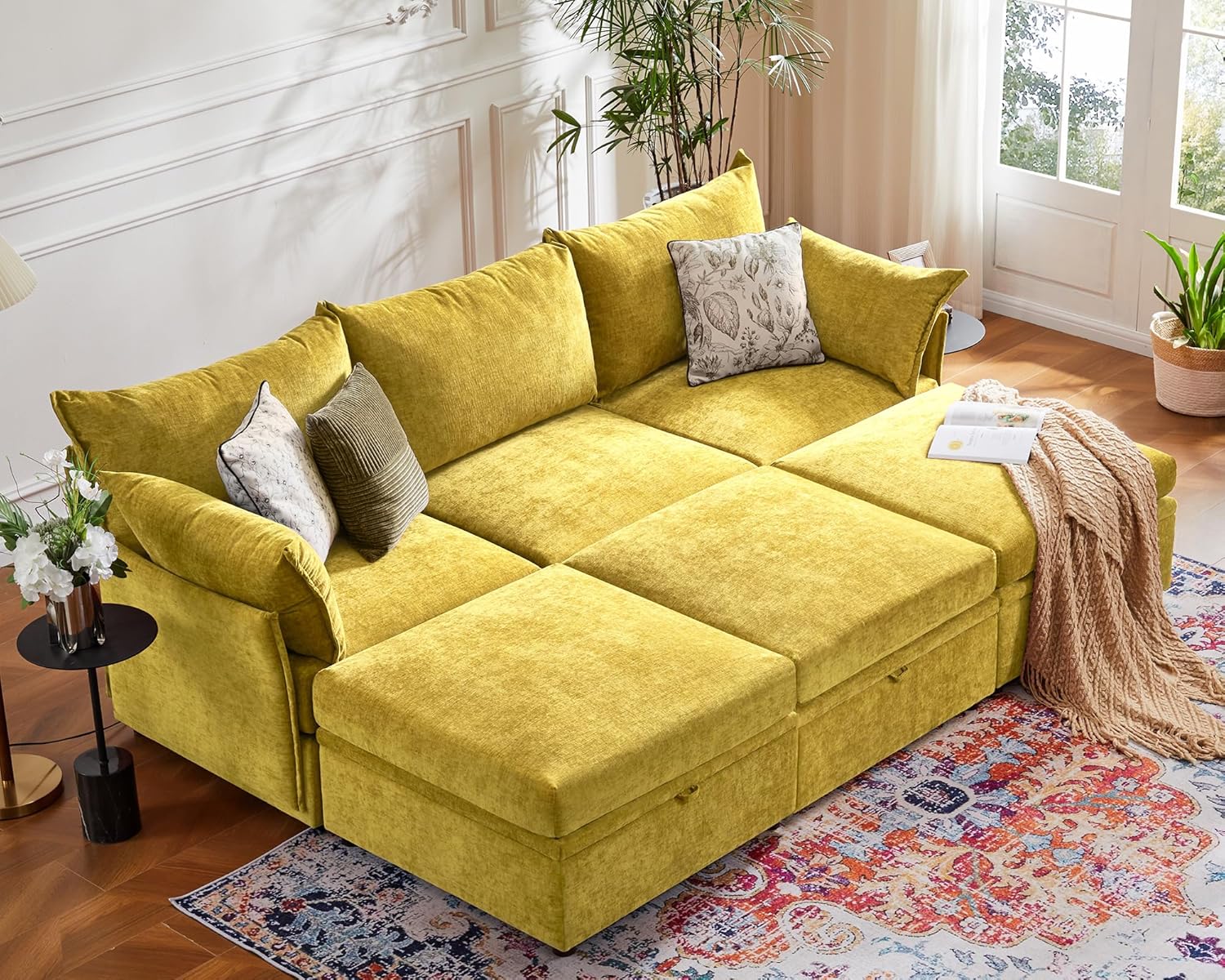 102.6" Luxury Modular Sleeper Sofa Bed 6 Seat Reversible Sectional Couch Deep Seat with Storage
