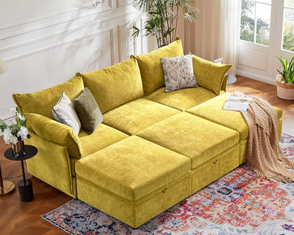 102.6" Luxury Modular Sleeper Sofa Bed 6 Seat Reversible Sectional Couch Deep Seat with Storage