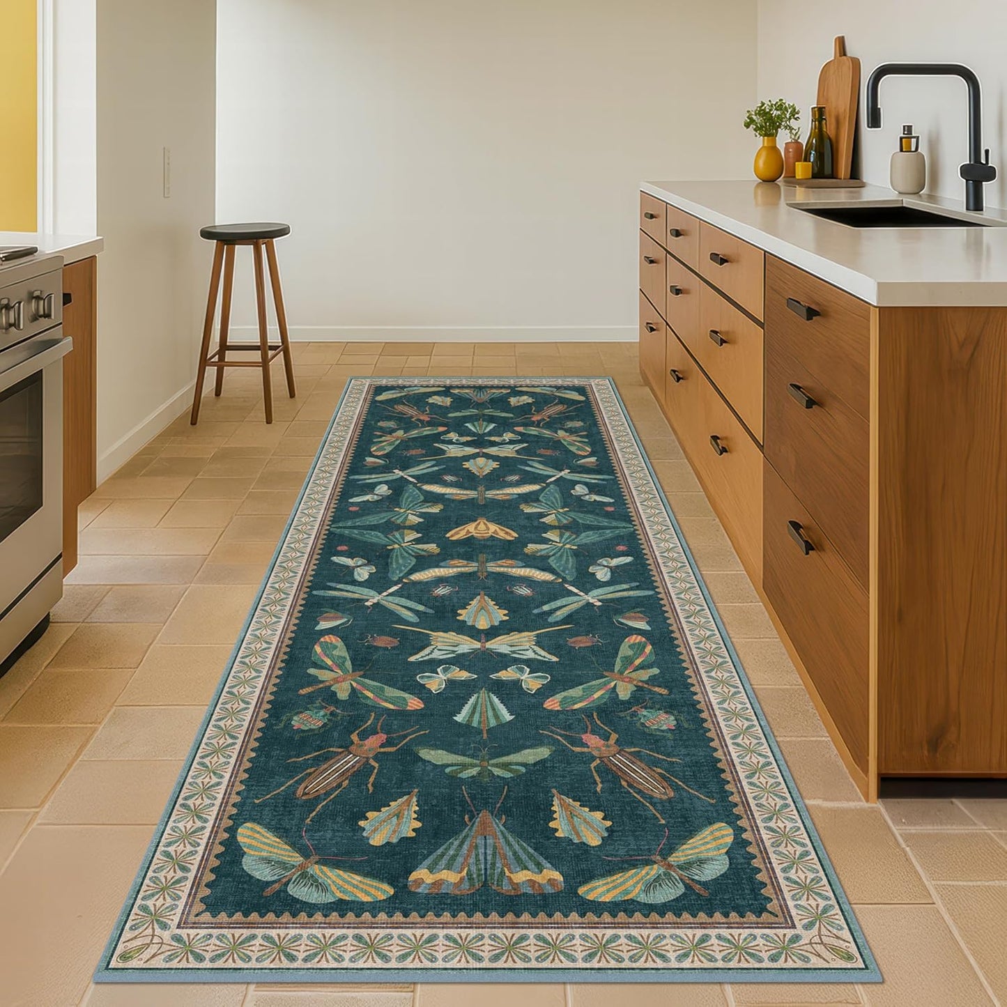 Wide Runner Rug for Hallway 2'6"x8' - Green Runner Rug for Kitchen, Hall Way, Washable Foldable