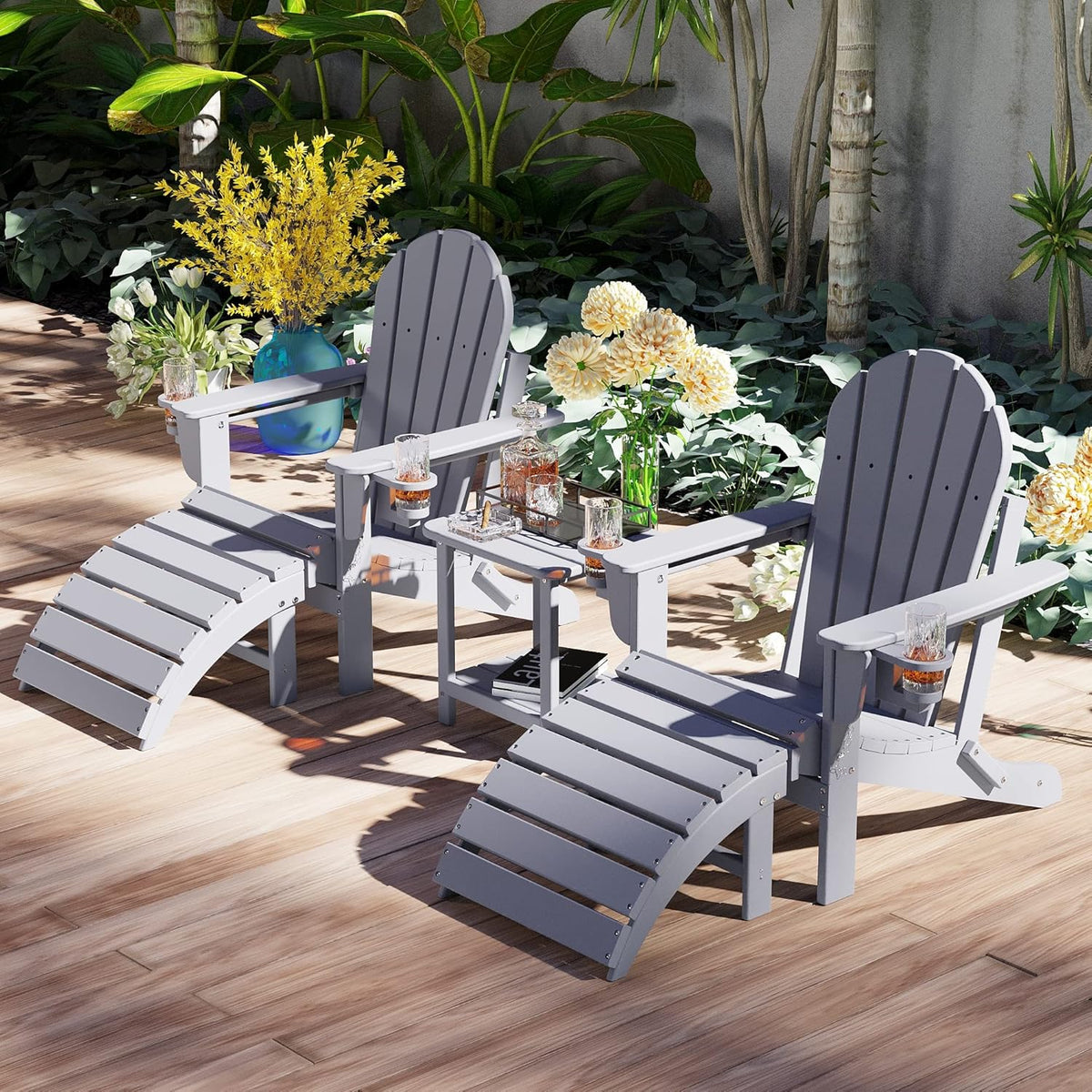 Sundale Outdoor Folding Plastic Adirondack Ottoman, All-Weather Adirondack Chair Footrest, Fade and