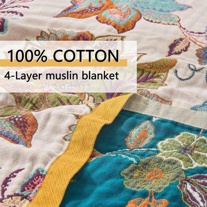 Boho Throw Blanket for Couch,100% Cotton Summer Blanket for Bed, Ultra Soft Rustic Quilt for Bed