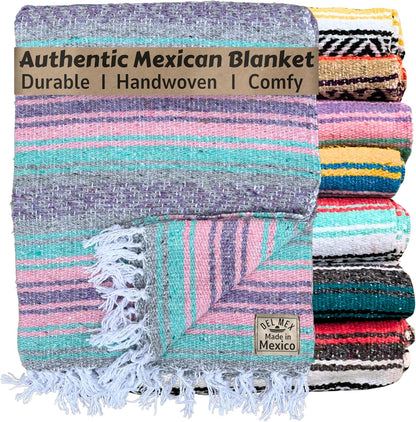 Del Mex Classic Mexican Blanket, Large Authentic Woven Falsa Throw (70"x50"), Artisan Southwest