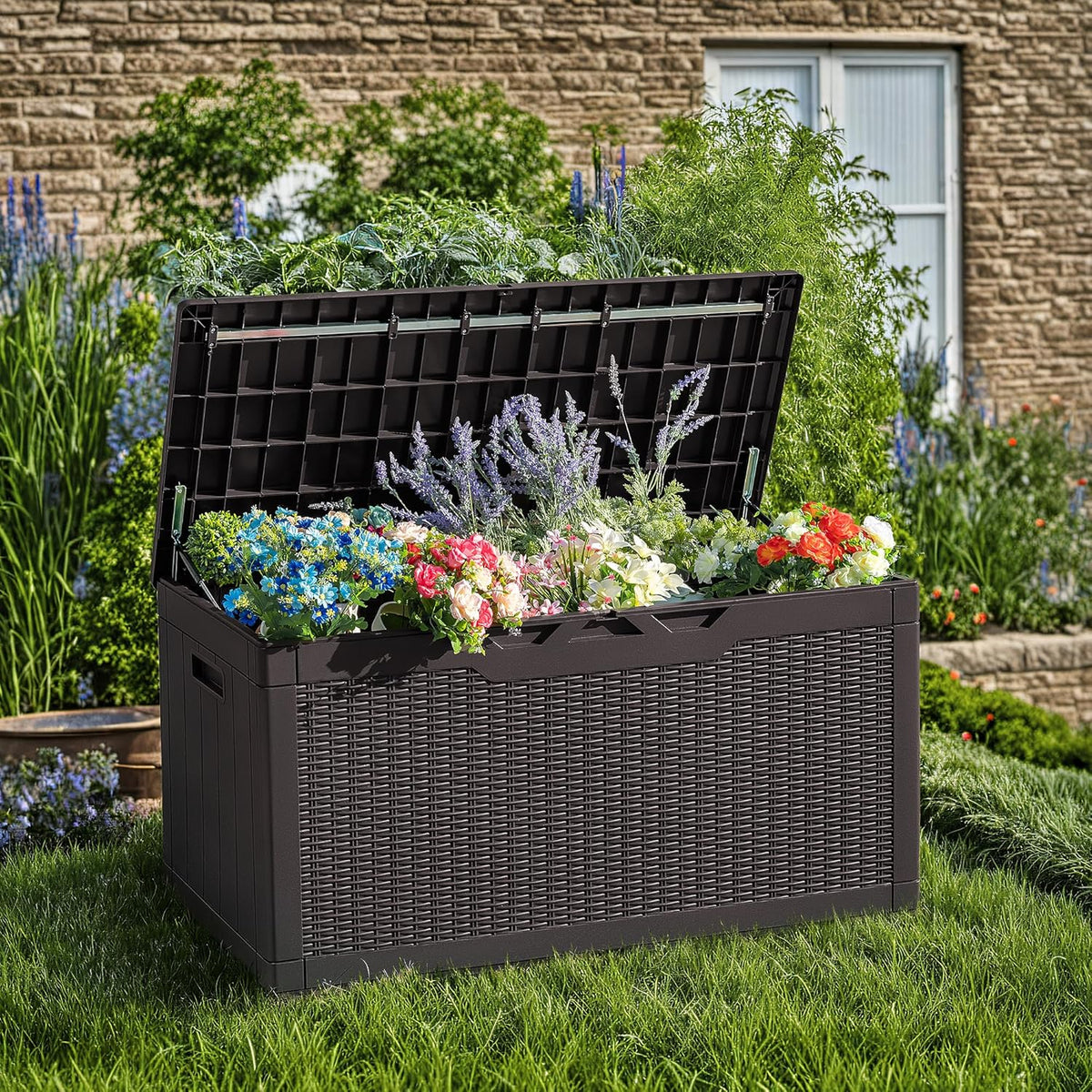 Devoko 97 Gallon Deck Box, Waterproof Resin Outdoor Storage Box for Outside and Patio, Large