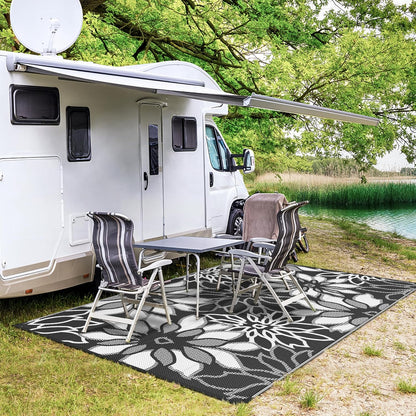 GENIMO Outdoor Rug Waterproof for Patio Decor, 8' x 10' Reversible Plastic Straw Floral Camping