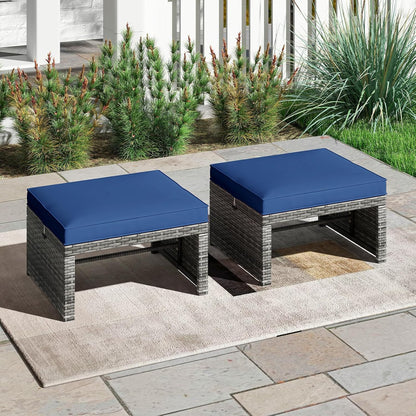 Tangkula 2 Pieces Patio PE Rattan Ottomans, Multipurpose Outdoor Footstool Footrest Additional