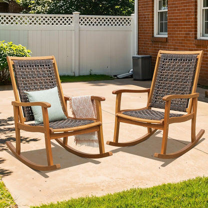 Idzo Wood Wicker Rocking Chair, 400 lbs Capacity, Durable Eucalyptus Wood, Natural Finish