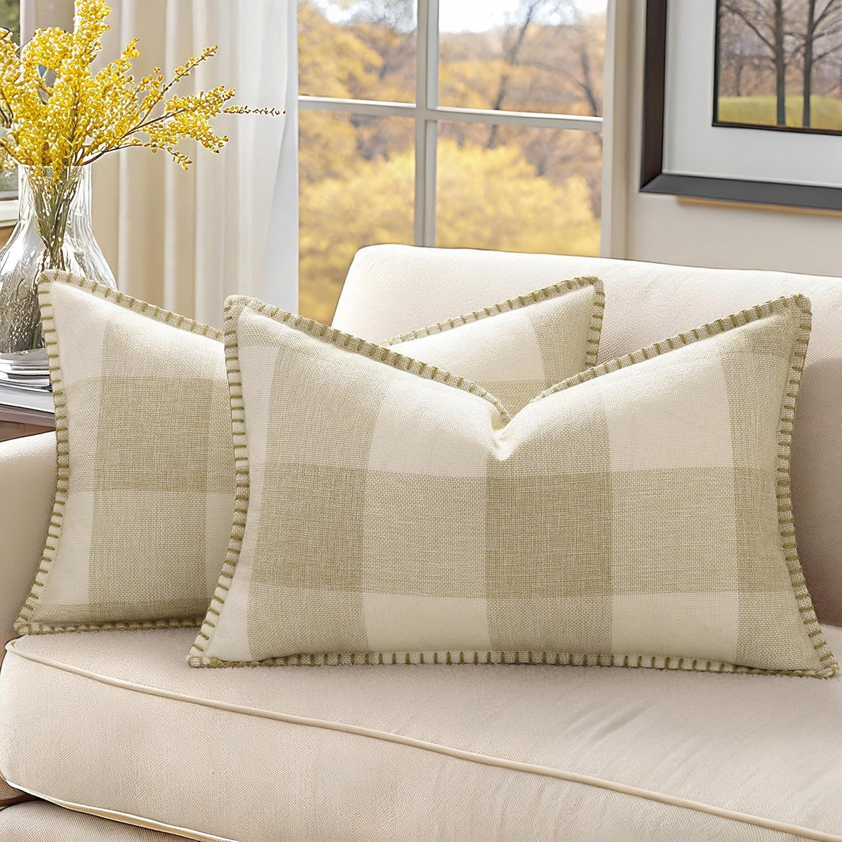 decorUhome Buffalo Plaid Check Fall Throw Pillow Covers 12x20 Set of 2, Outdoor Lumbar Decorative