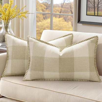 decorUhome Buffalo Plaid Check Fall Throw Pillow Covers 12x20 Set of 2, Outdoor Lumbar Decorative