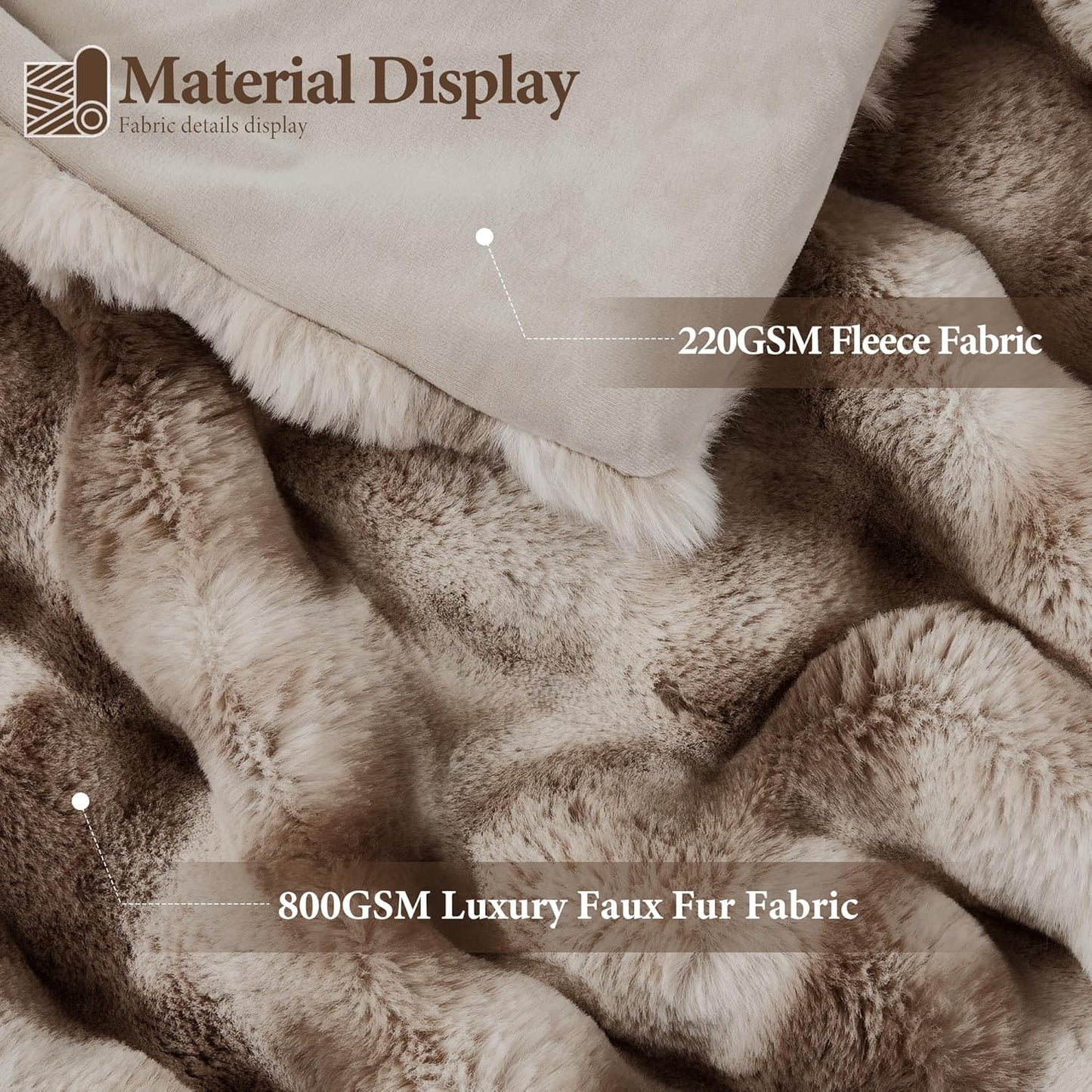 Touchat Luxury 1000GSM Rabbit Faux Fur Blanket, Super Heavy Warm Cozy Brown Blankets for Couch Bed