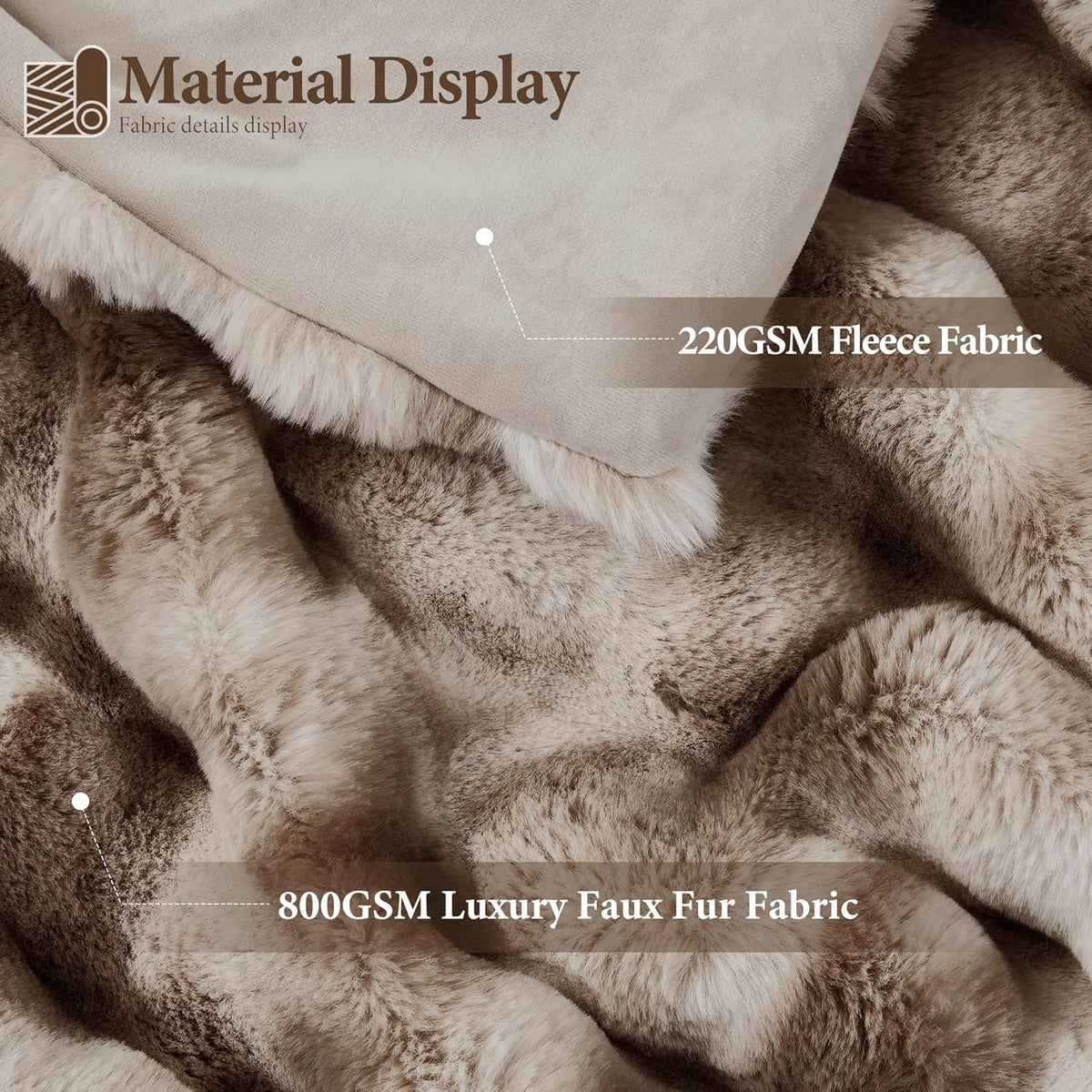 Touchat Luxury 1000GSM Rabbit Faux Fur Blanket, Super Heavy Warm Cozy Brown Blankets for Couch Bed