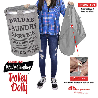 dbest products Stair Climber Laundry Trolley Dolly, Grey Laundry Bag Hamper Basket cart with wheels