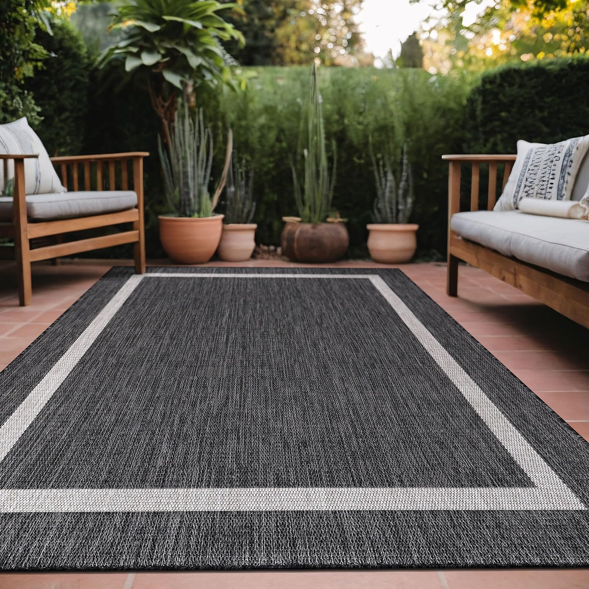 Bordered Outdoor Rug 6x9 Washable Outside Carpet for Indoor Patio Porch Waterproof Easy Cleaning