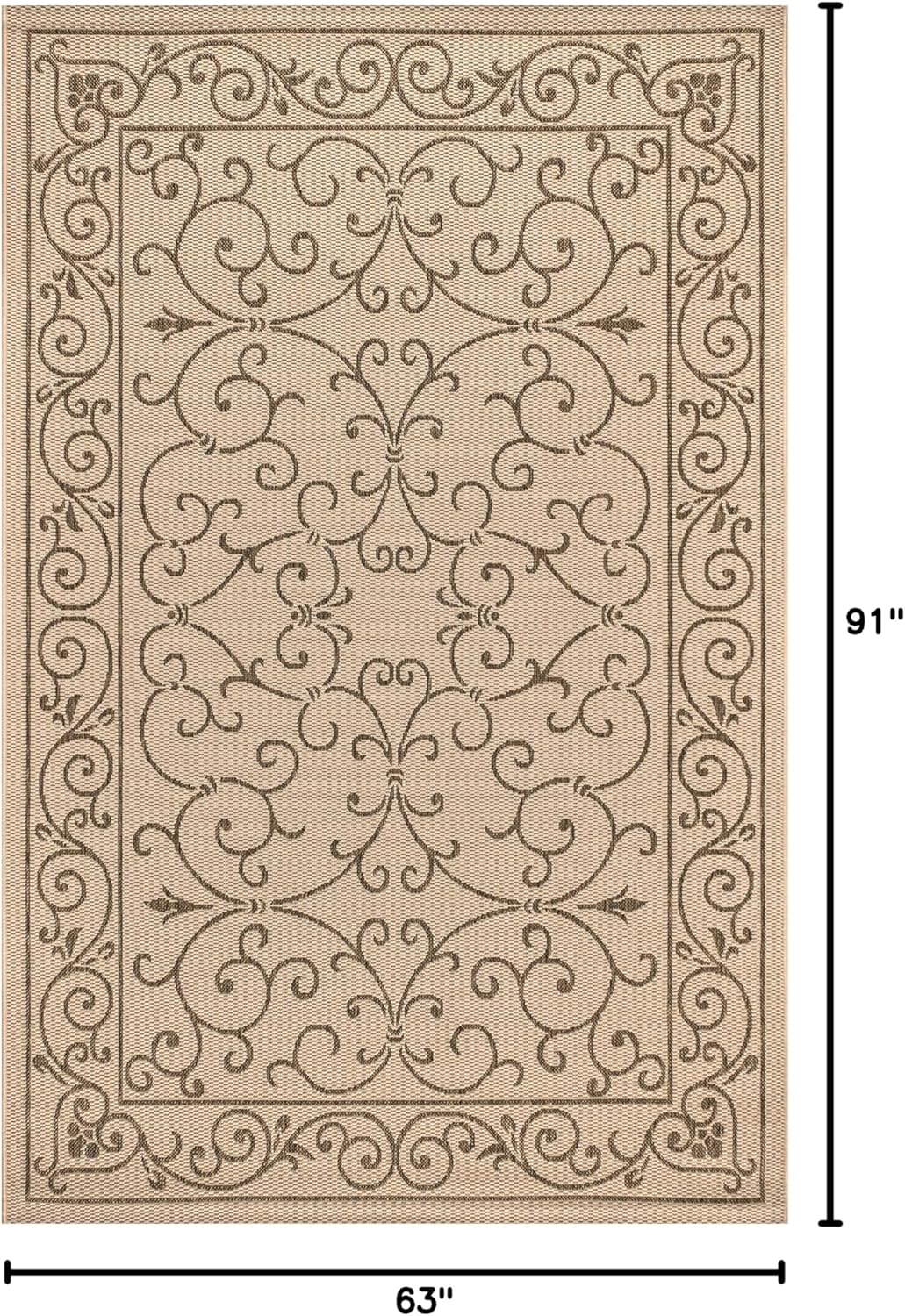 JONATHAN Y Vintage Filigree Indoor Outdoor Area Rug 5X8 Beige/Brown, Charleston Textured Weave for