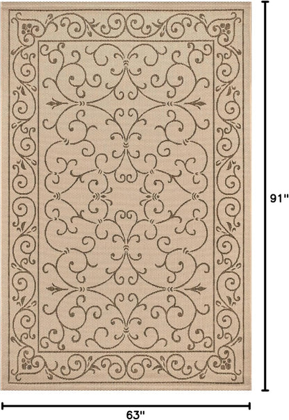JONATHAN Y Vintage Filigree Indoor Outdoor Area Rug 5X8 Beige/Brown, Charleston Textured Weave for