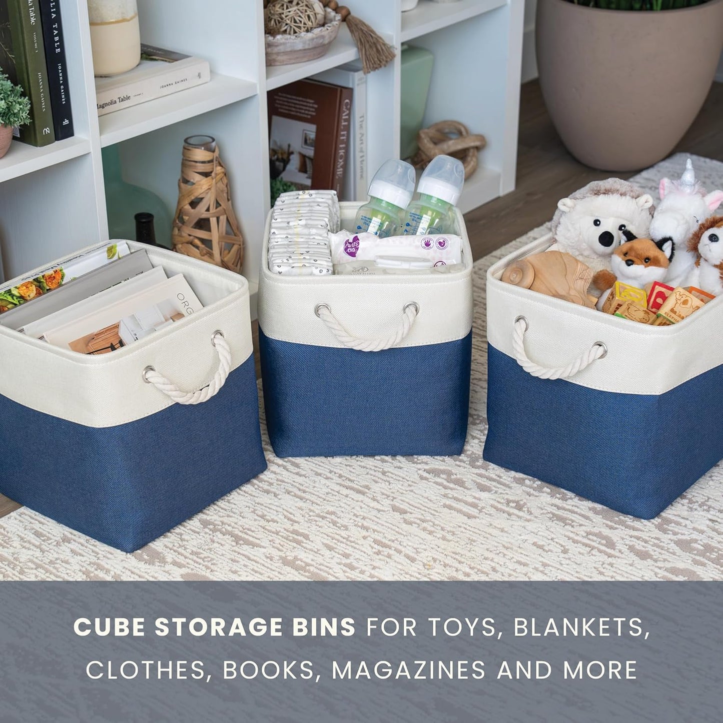 OrganiHaus 12x12 Cube Storage Bins 4 Pack, Foldable Cube Storage Organizer w/ Rope Handles