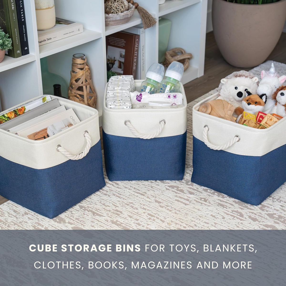 OrganiHaus 12x12 Cube Storage Bins 4 Pack, Foldable Cube Storage Organizer w/ Rope Handles