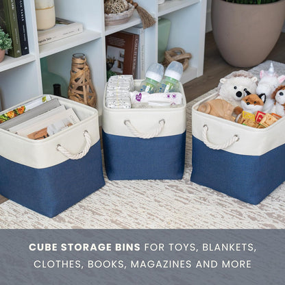 OrganiHaus 12x12 Cube Storage Bins 4 Pack, Foldable Cube Storage Organizer w/ Rope Handles
