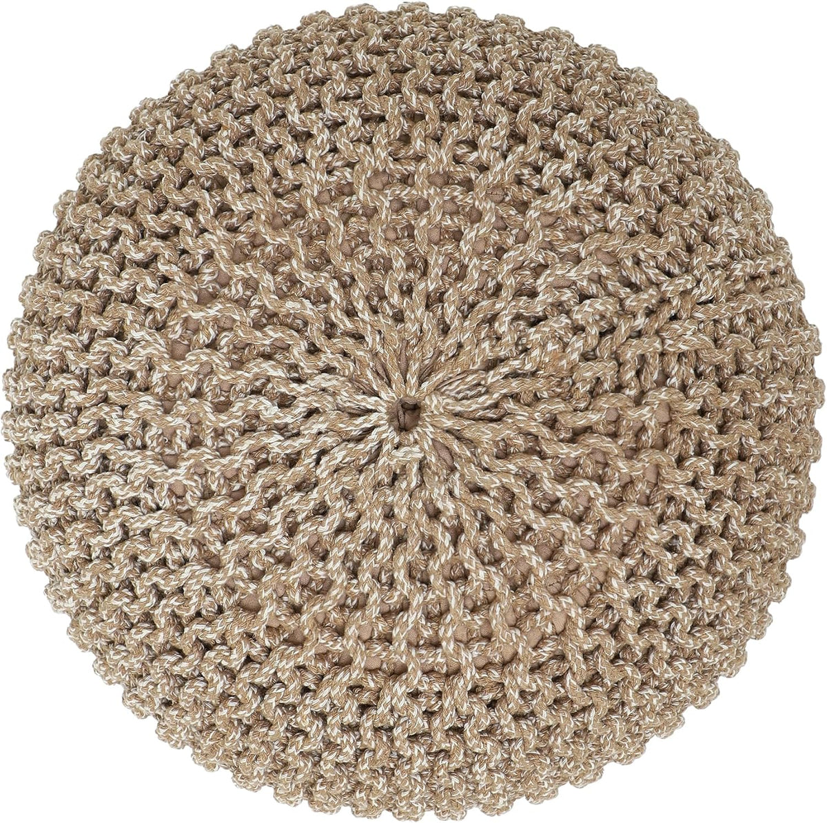 REDEARTH Round Pouf Ottoman - Hand Knitted Cable Boho Poof Home Décor Pouffe Circular Footrest for