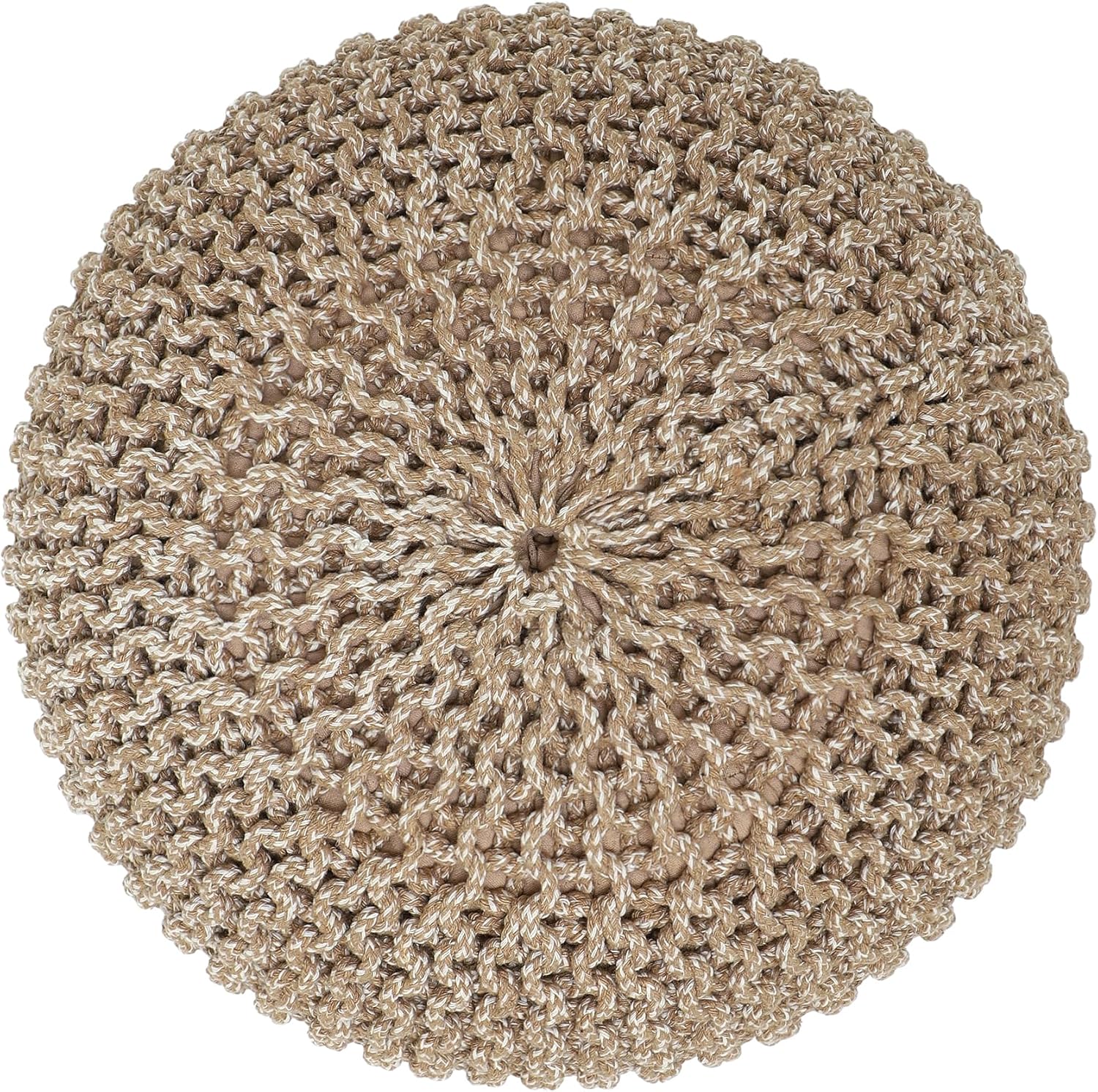 REDEARTH Round Pouf Ottoman - Hand Knitted Cable Boho Poof Home Décor Pouffe Circular Footrest for