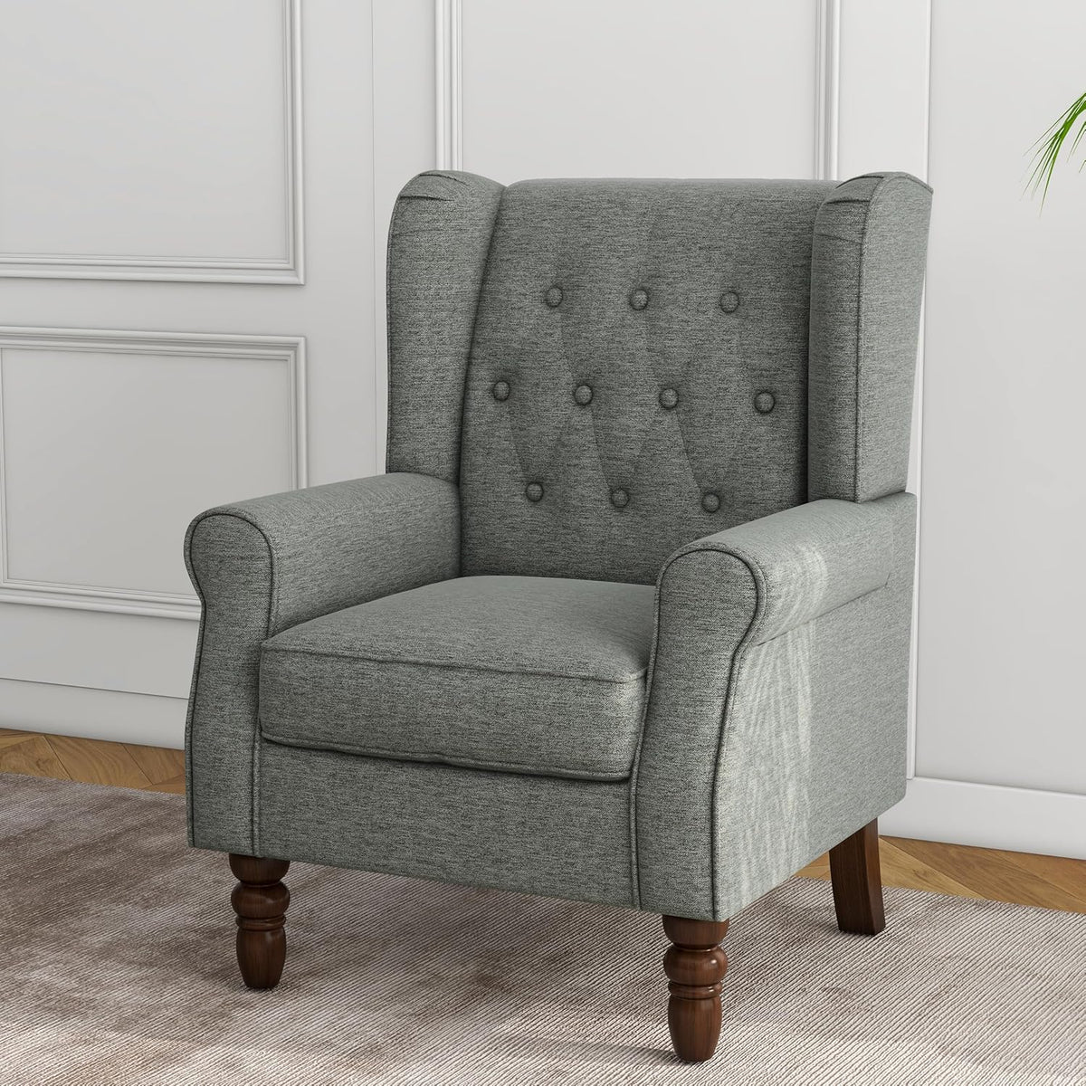 Lumibee High Back Accent Chair,Upholstered Wingback Armchair with Solid Wood Legs for Small