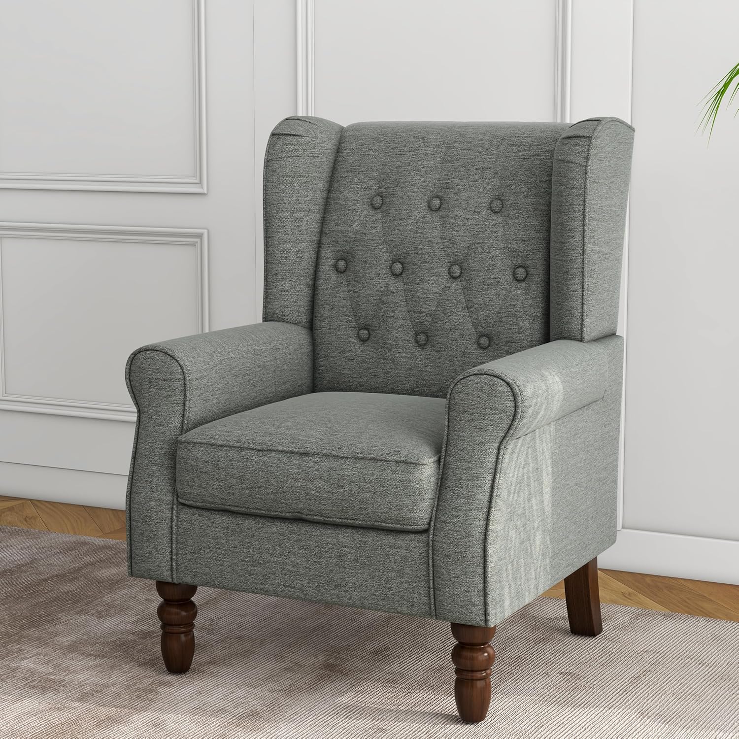 Lumibee High Back Accent Chair,Upholstered Wingback Armchair with Solid Wood Legs for Small