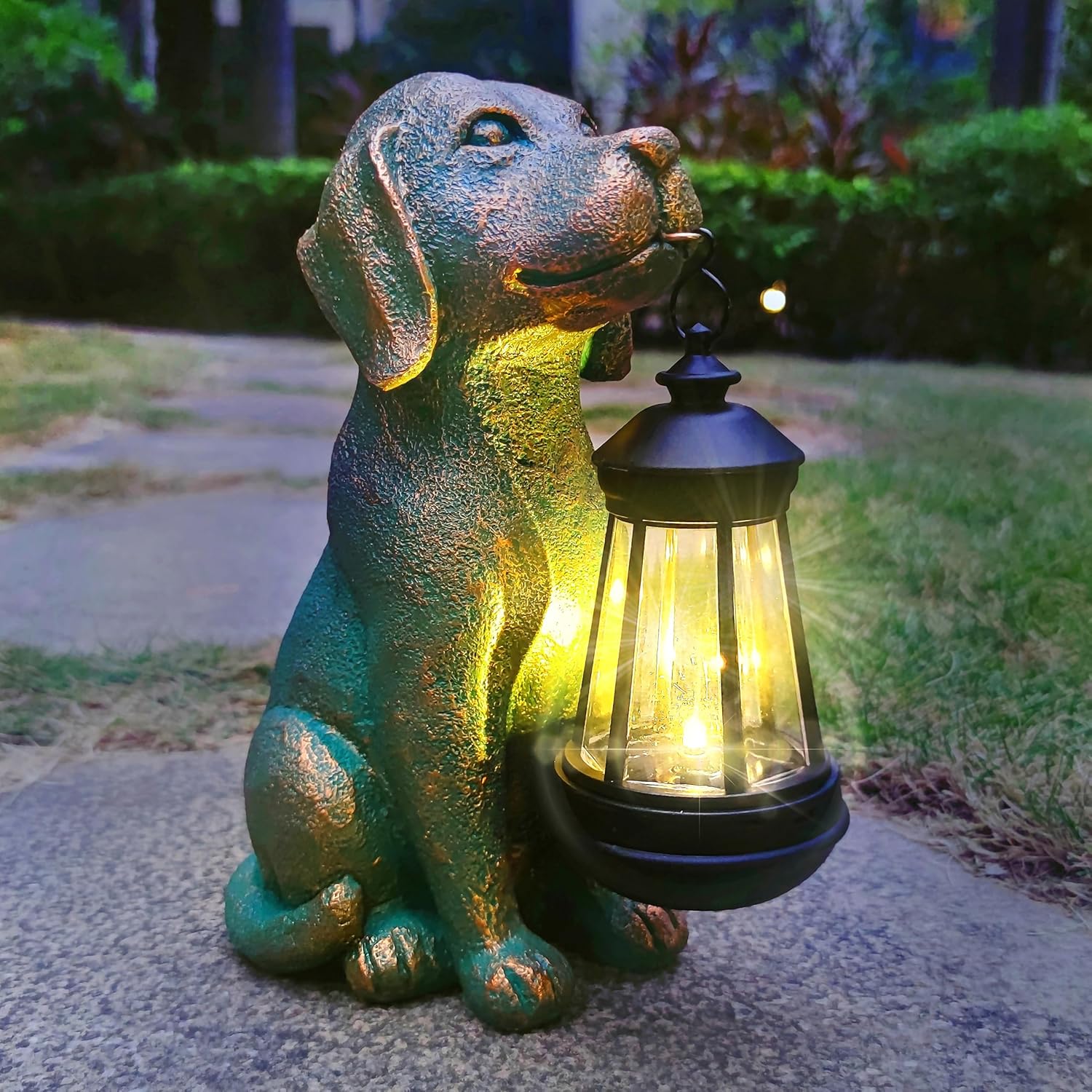 Dog Garden Statues with Solar Lantern Outdoor Decor-Dog Solar Figurines Lights Decorations for