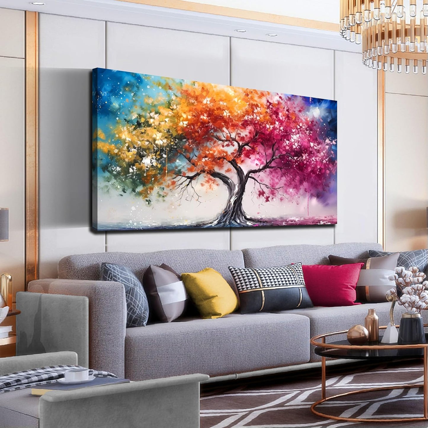 Alsingbago Colorful Tree Canvas Wall Art for Living Room Bedroom Home Office Orange and Pink Tree
