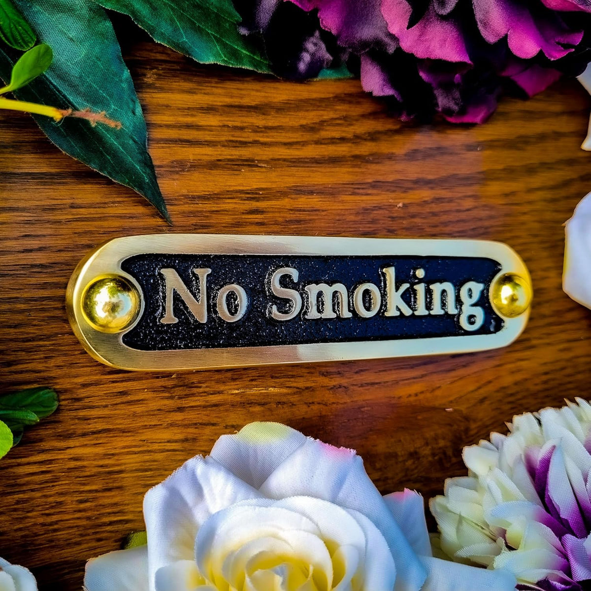 No Smoking Brass Door Sign. Traditional Style Home Décor Wall Plaque Handmade By The Metal Foundry