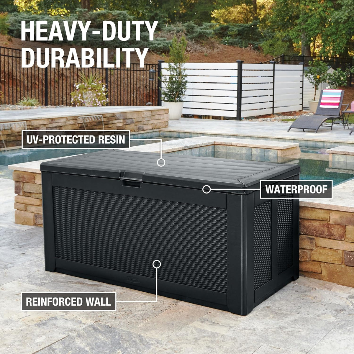 Rubbermaid Extra Large Resin Outdoor Storage Deck Box (134 Gal), Weather Resistant, Black, Deck