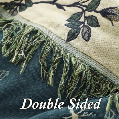 Snycler Boho Throw Blanket for Bed - 100% Cotton Ultra Soft Rustic Quilt - Blue Green Floral