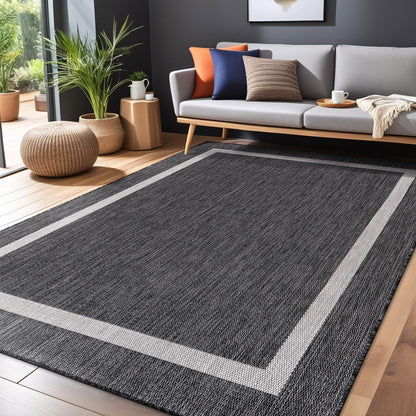 Bordered Outdoor Rug 9x12 Washable Outside Carpet for Indoor Patio Porch Waterproof Easy Cleaning