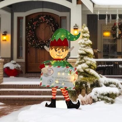 4.8FT Lighted Elf with Envelope Outdoor Christmas Decoration, 3D Pre-Lit Elf Decor with 100 LED