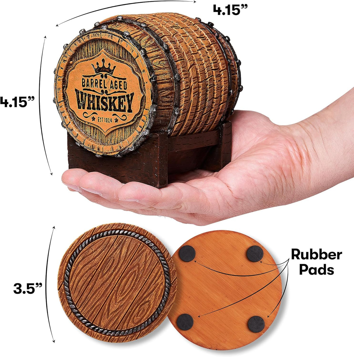 Cabin Obsession Whiskey Barrel Coaster Set – Handcrafted Whiskey Barrel Decor for Whiskey Lovers