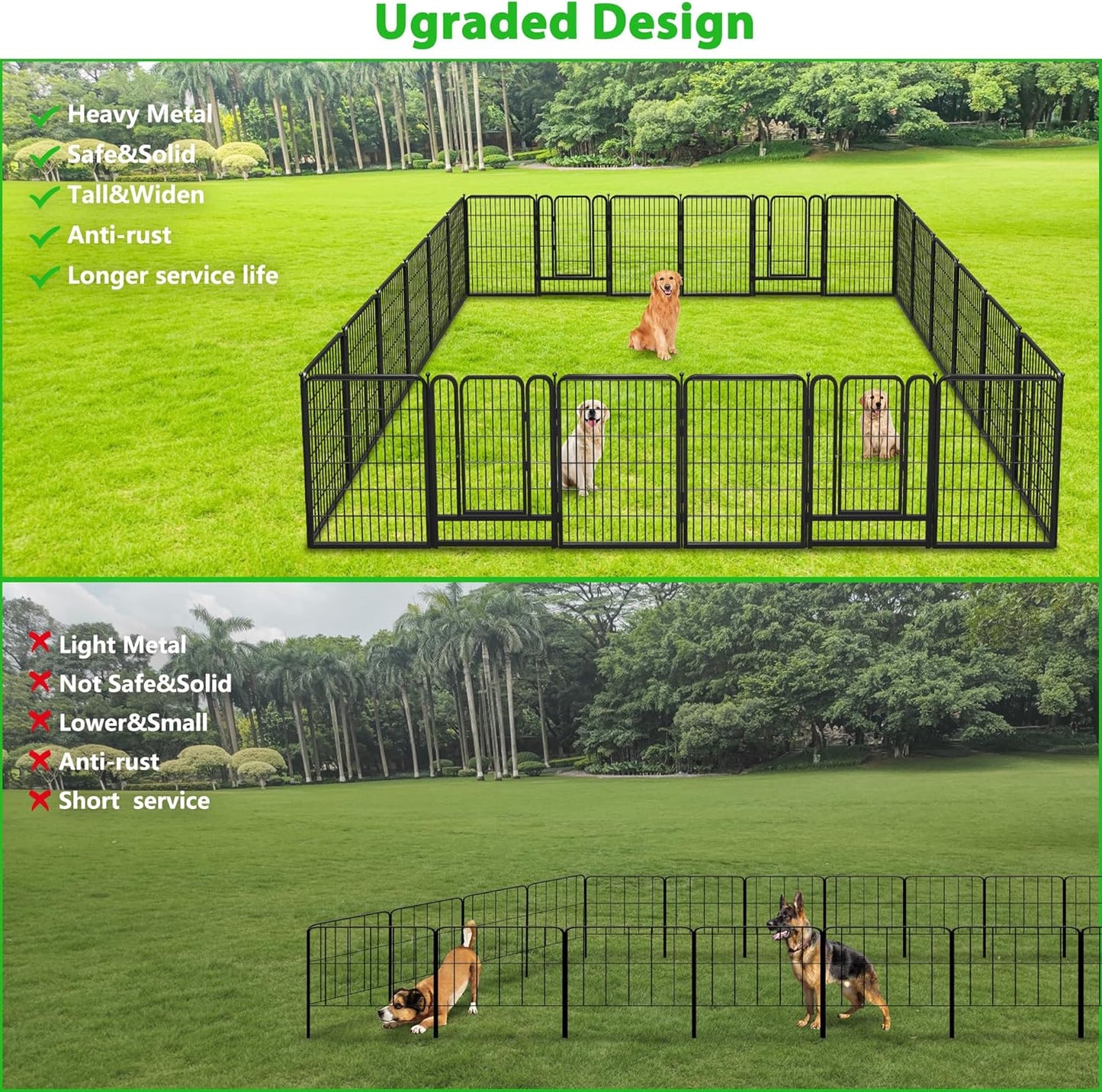 Decorative Black Metal Fencing Garden Fence with Gate, 36ft(L) 40in(H) 16 Fence Panels No Dig Fence