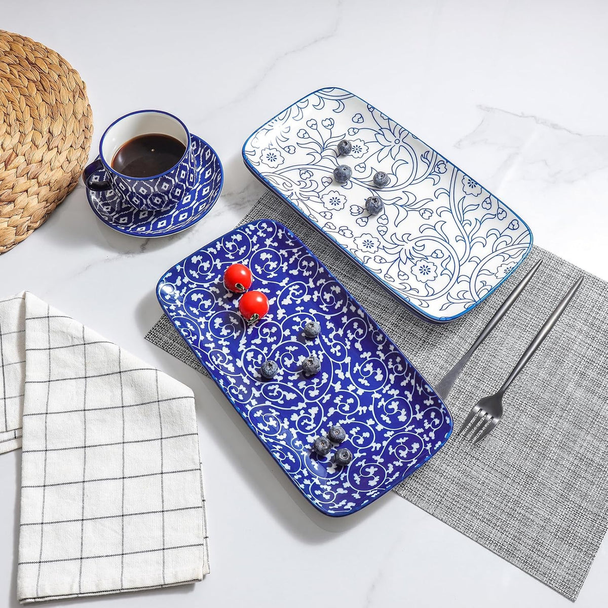 Selamica Ceramic Serving Platters, 14 Inch Serving Trays for Party Entertaining, Large Rectangular