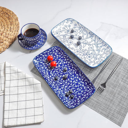 Selamica Ceramic Serving Platters, 14 Inch Serving Trays for Party Entertaining, Large Rectangular