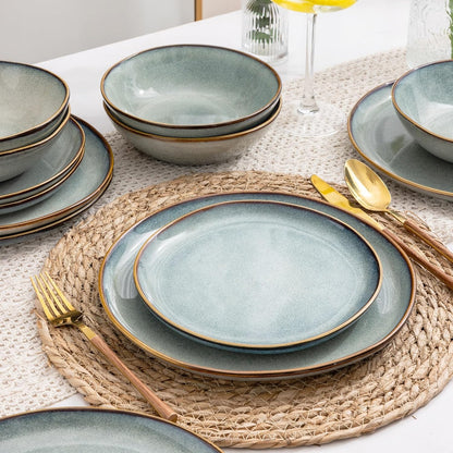 AmorArc Ceramic Dinnerware Sets,Handmade Reactive Glaze stoneware Plates and Bowls Sets,Highly Chip