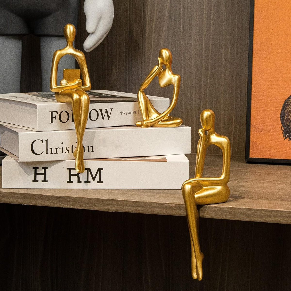 Gold Home Decor Thinker Statue Accents, Set of 3 Thinker Sculptures Office Decor Modern Abstract